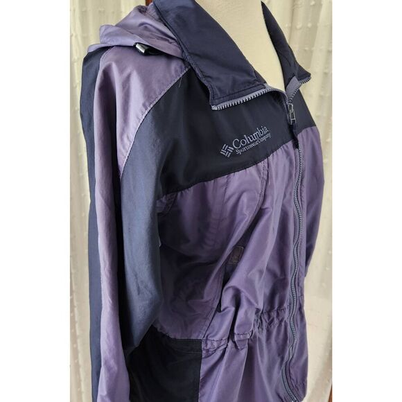 O38 Columbia purple/navy hooded zip-up utility jacket gathered waist activewear - Picture 4 of 11